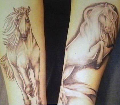 White Ink Running Horse Tattoo On Arm