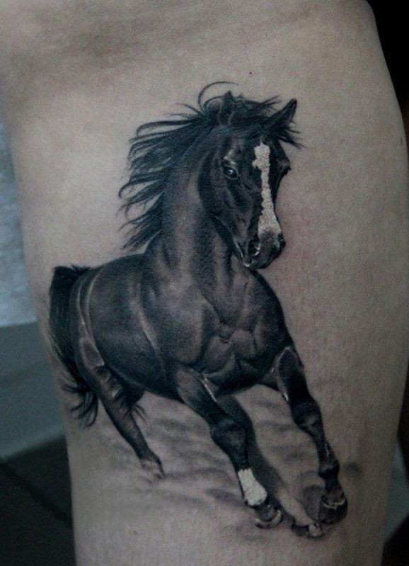 White and Black Horse Running Tattoo