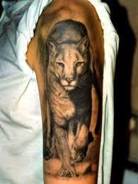 White and Grey Panther Tattoo On Left Half Sleeve