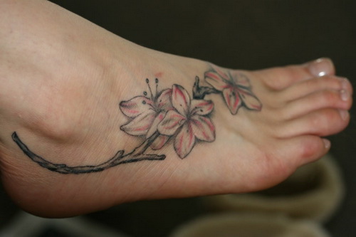 White and Pink Lily Flower Tattoo On Right Foot