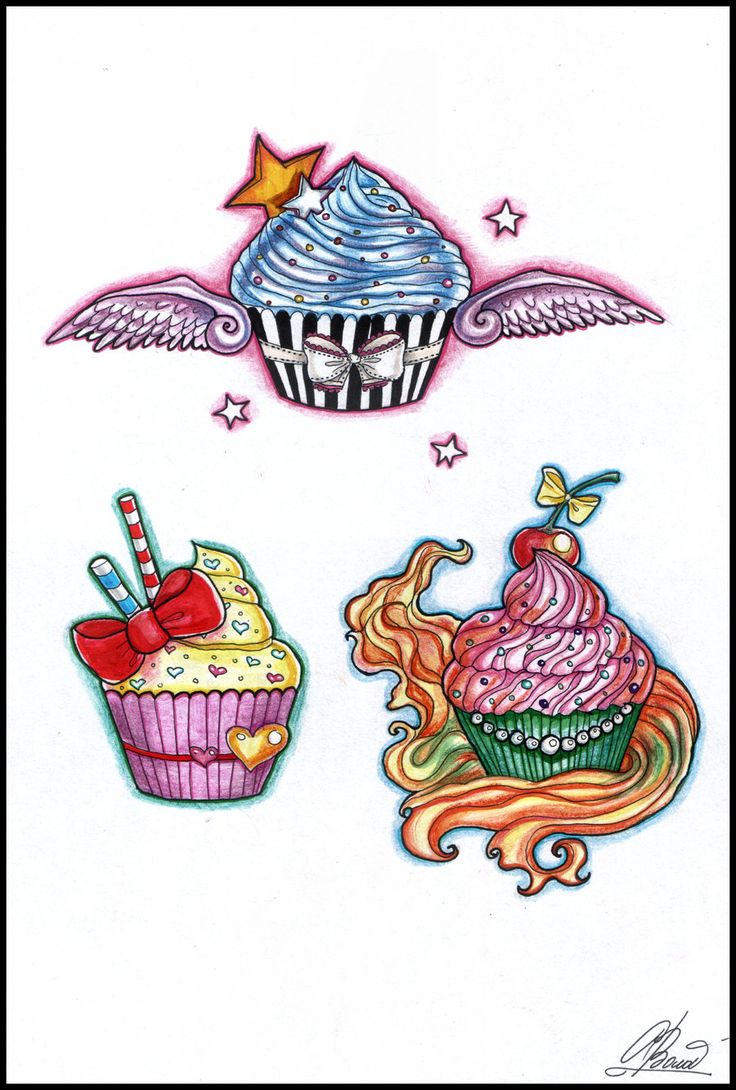 Winged Cupcake Tattoos Designs