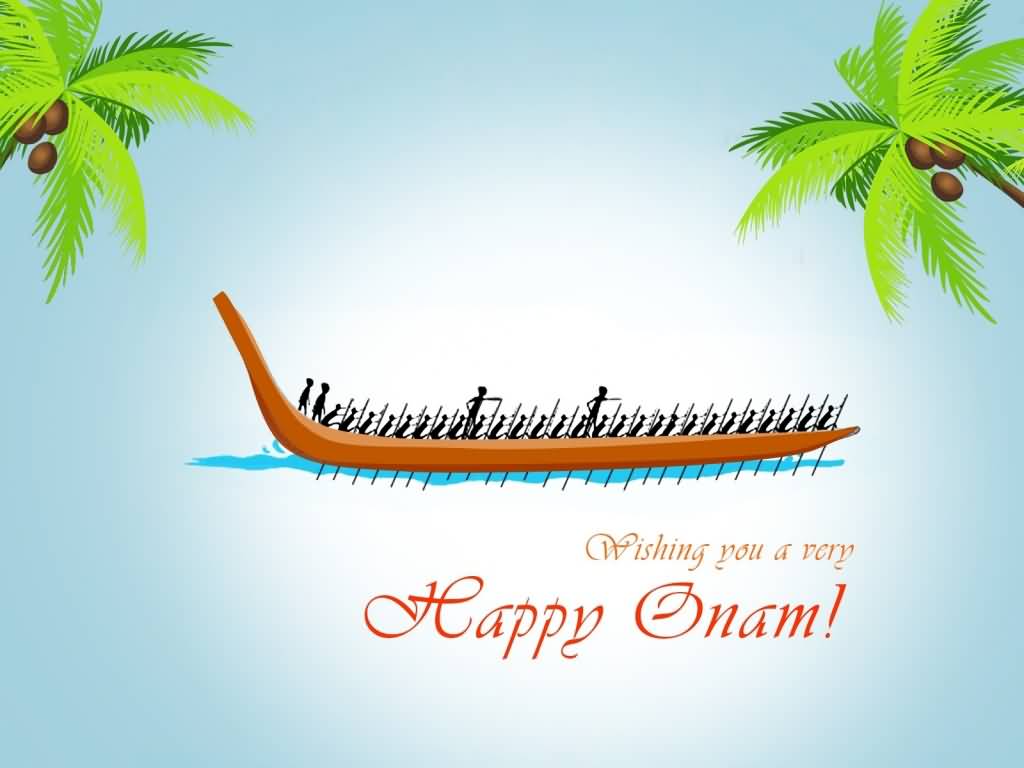 Wishing You A Very Happy Onam Boat Racing In Background Illustration