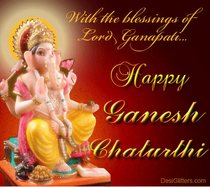 With The Blessings Of Lord Ganpati Happy Ganesh Chaturthi Glitter