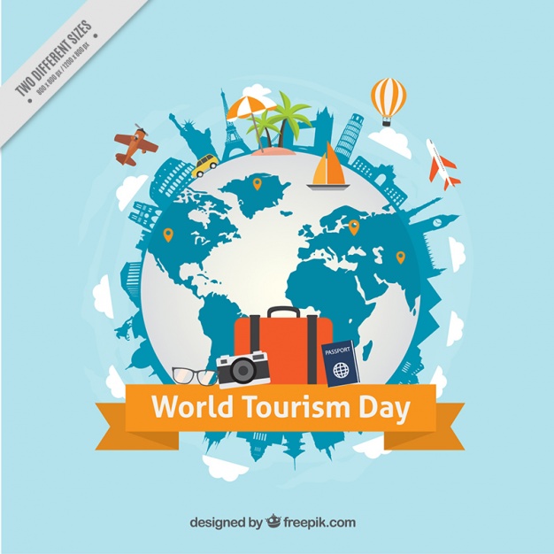 World Tourism Day Earth Globe And Monuments Illustration