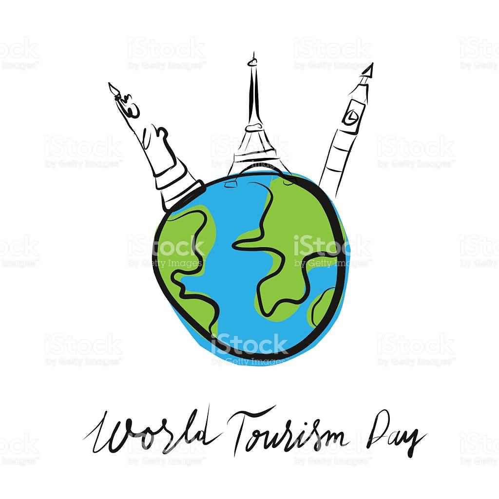 World Tourism Day Earth Globe With Monuments Illustration