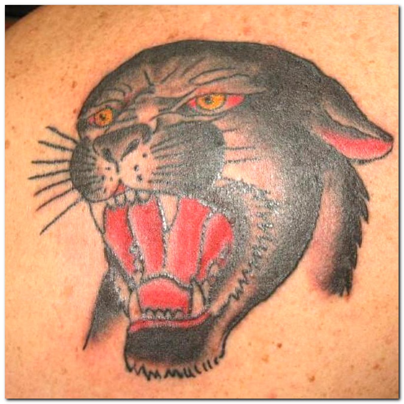 Yellow Eyes Angry Panther Head Tattoo
