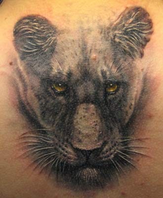 Yellow Eyes Realistic Panther Head Tattoo