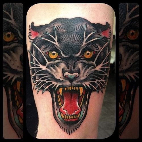 Yellow Eyes Realistic Panther Tattoo On Bicep