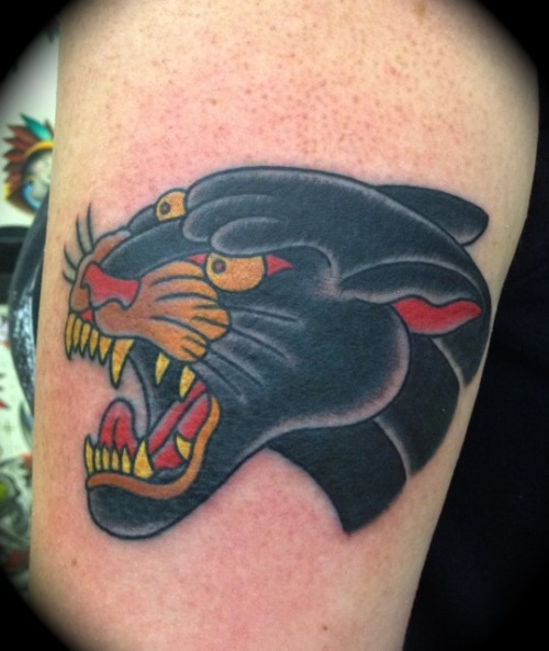 Yellow Teeth and Eyes Panther Head Tattoo