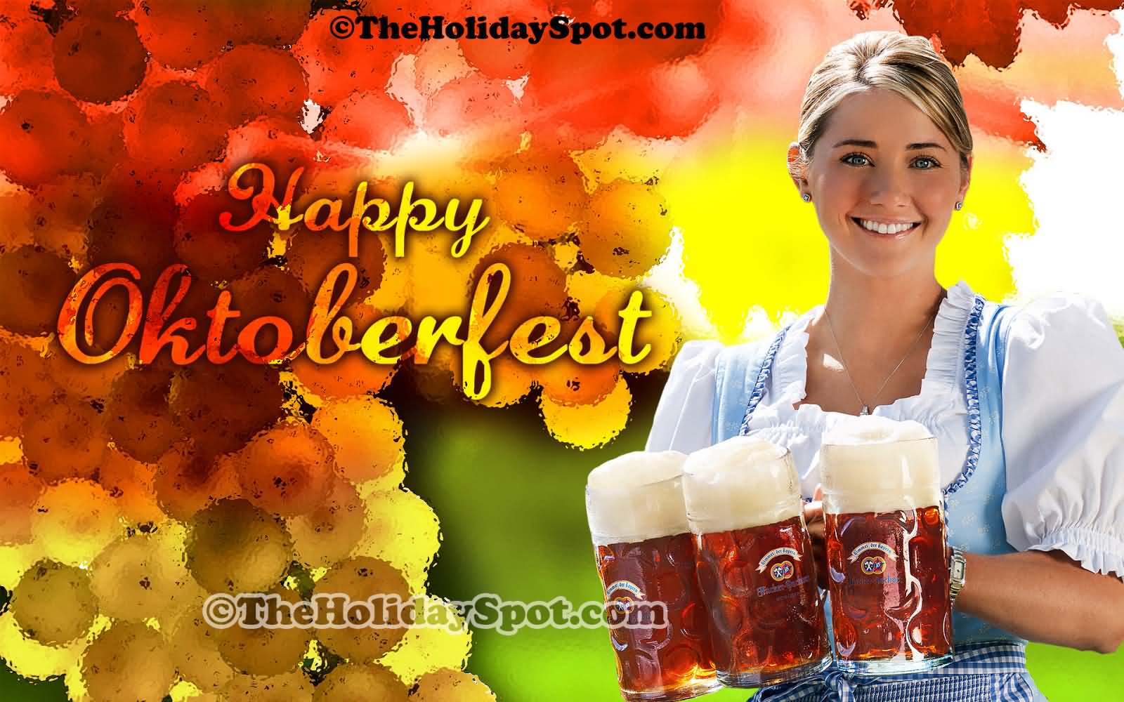 Girl With Beer Mugs Wishing You Happy Oktoberfest