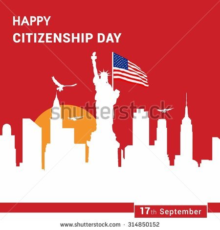 Happy Citizenship Day 17th September American Skylines In Background Illustration