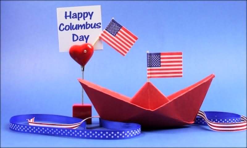 Happy Columbus Day Paper Boat With American Flags Picture