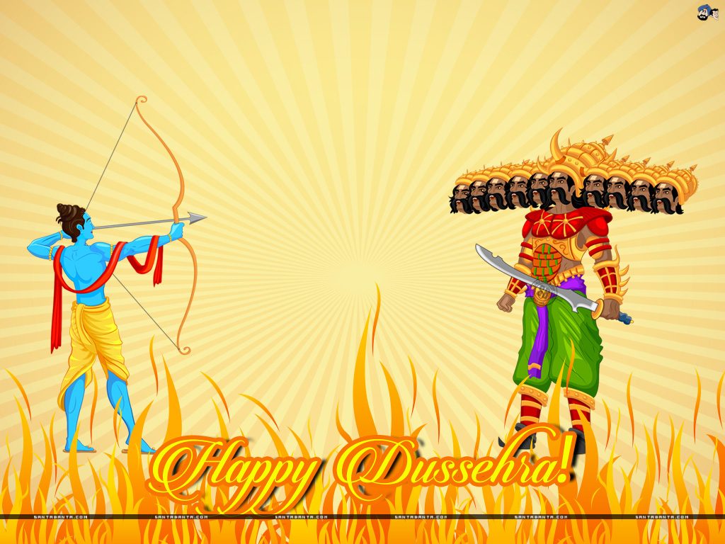 Happy Dussehra Lord Rama Killing Ravana Illustration