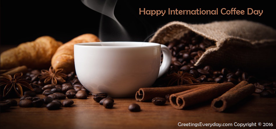 Happy International Coffee Day Coffee In Cup And Coffee Beans