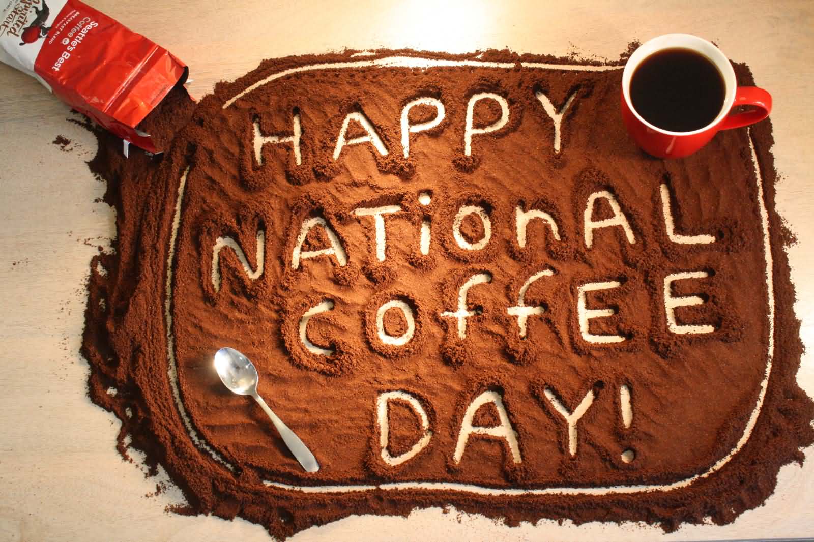 Happy International Coffee Day Written With Coffee Picture