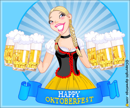 Happy Oktoberfest Girl With Beer Mugs Clipart