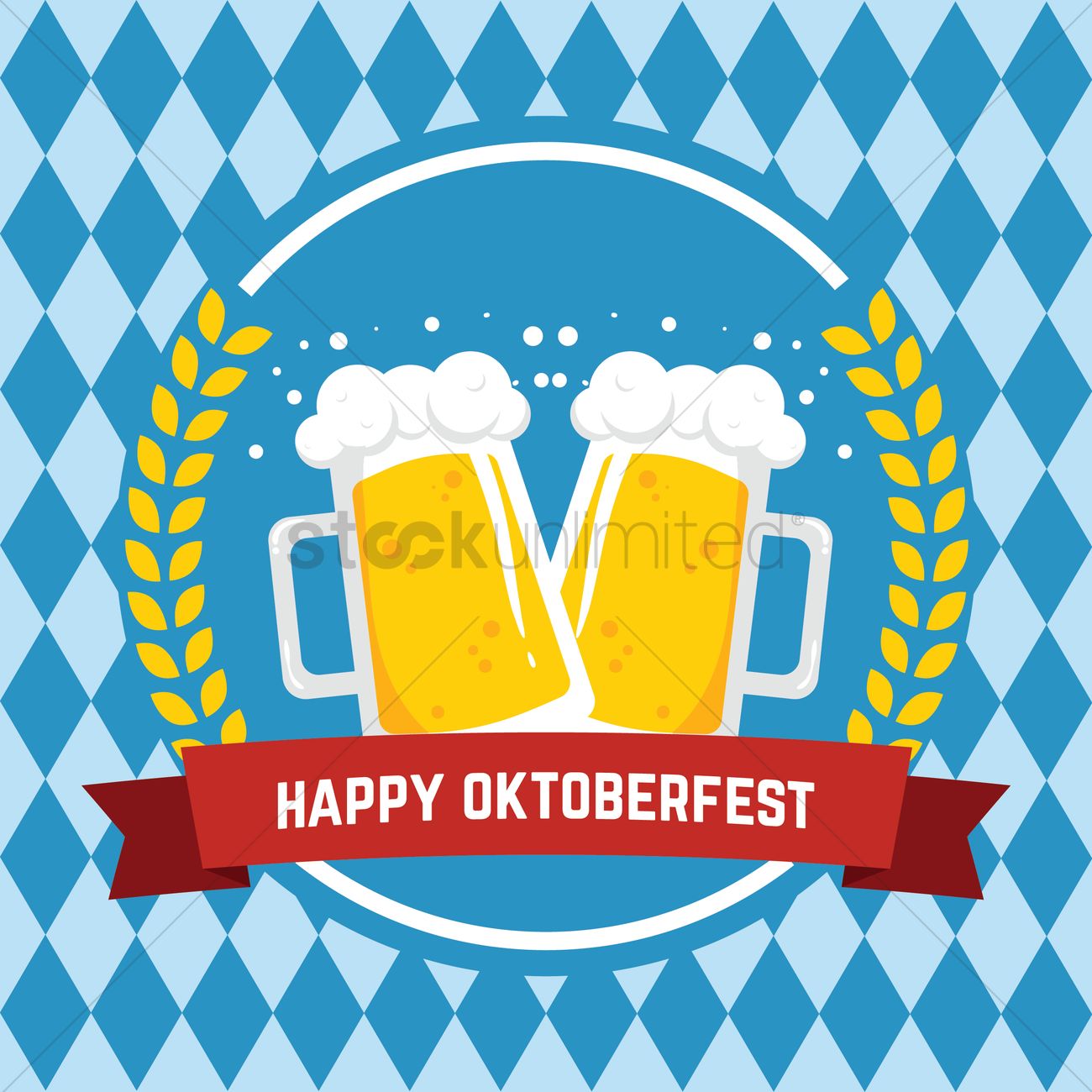 Happy Oktoberfest Two Beer Mugs Illustration