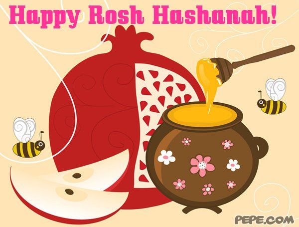 Happy Rosh Hashanah Honey, Apple And Pomegranates Illustratioin