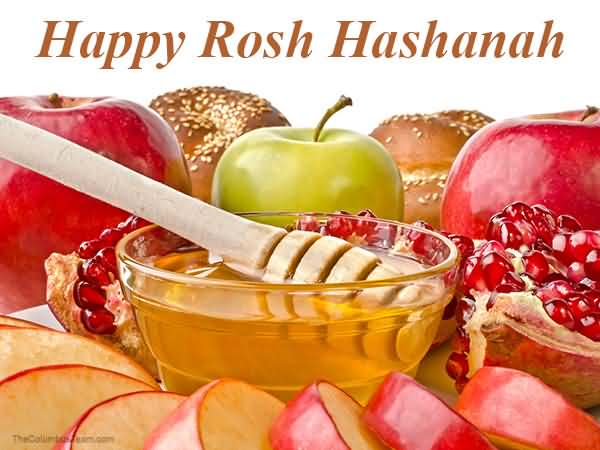 Happy Rosh Hashanah Jewish Greeting Card Honey And Fruits Picture