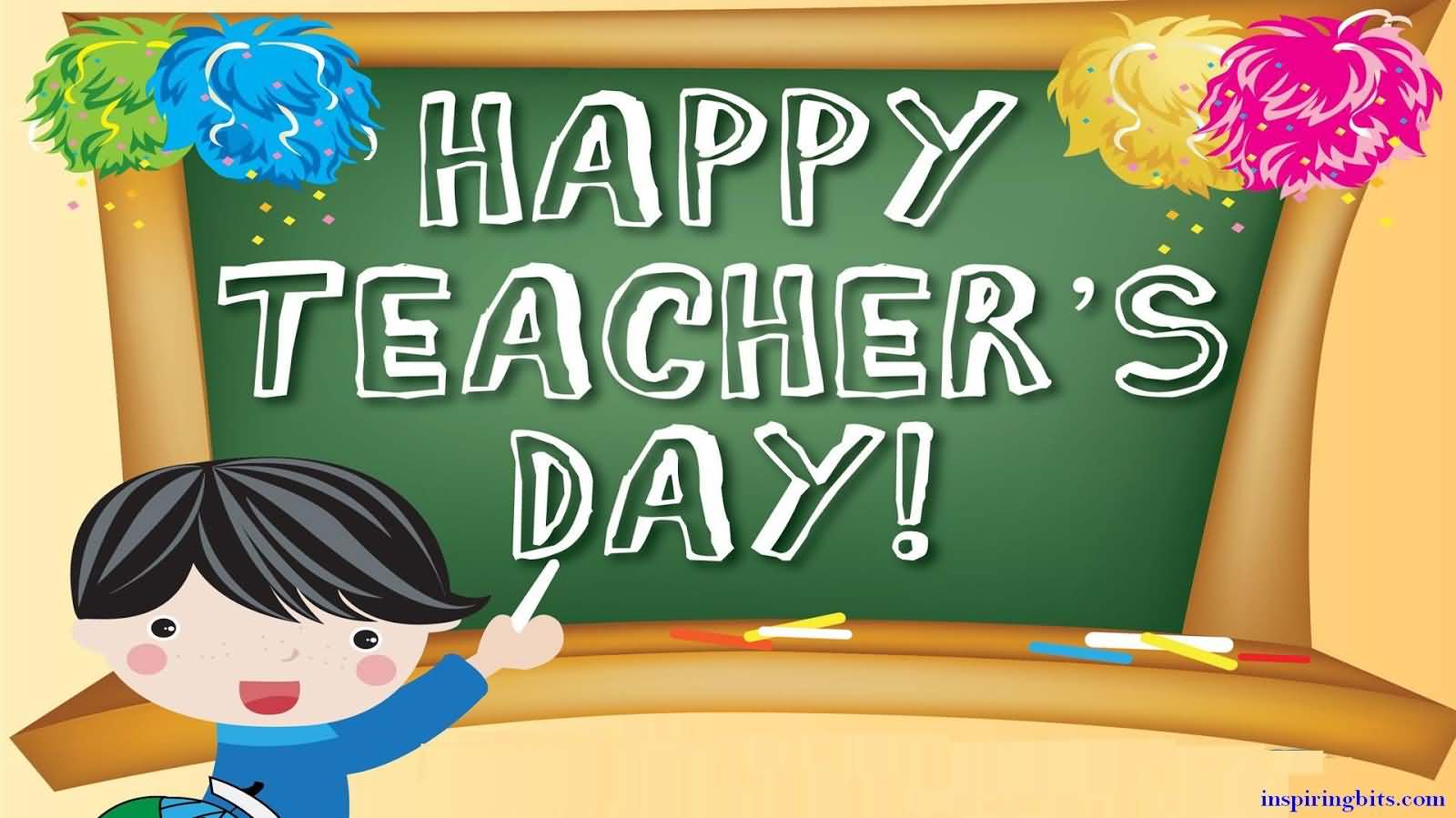 Happy Teachers Day Kid Written On Green Board Illustration