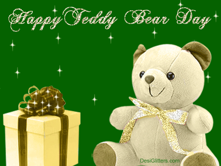 Happy Teddy Bear Day Glitter Teddy bear with gift box