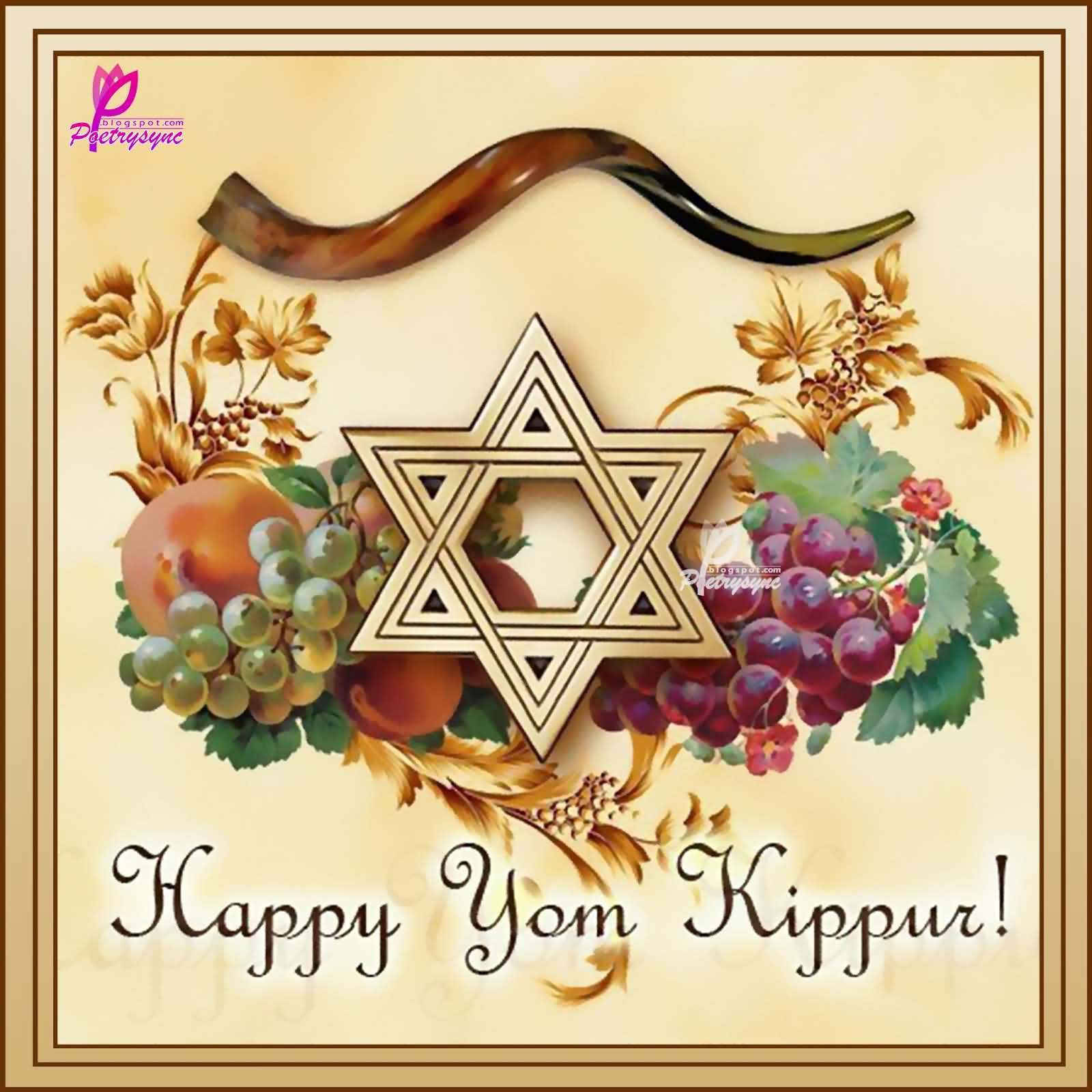 Happy Yom Kippur Fruits And Star Design Greeting Card