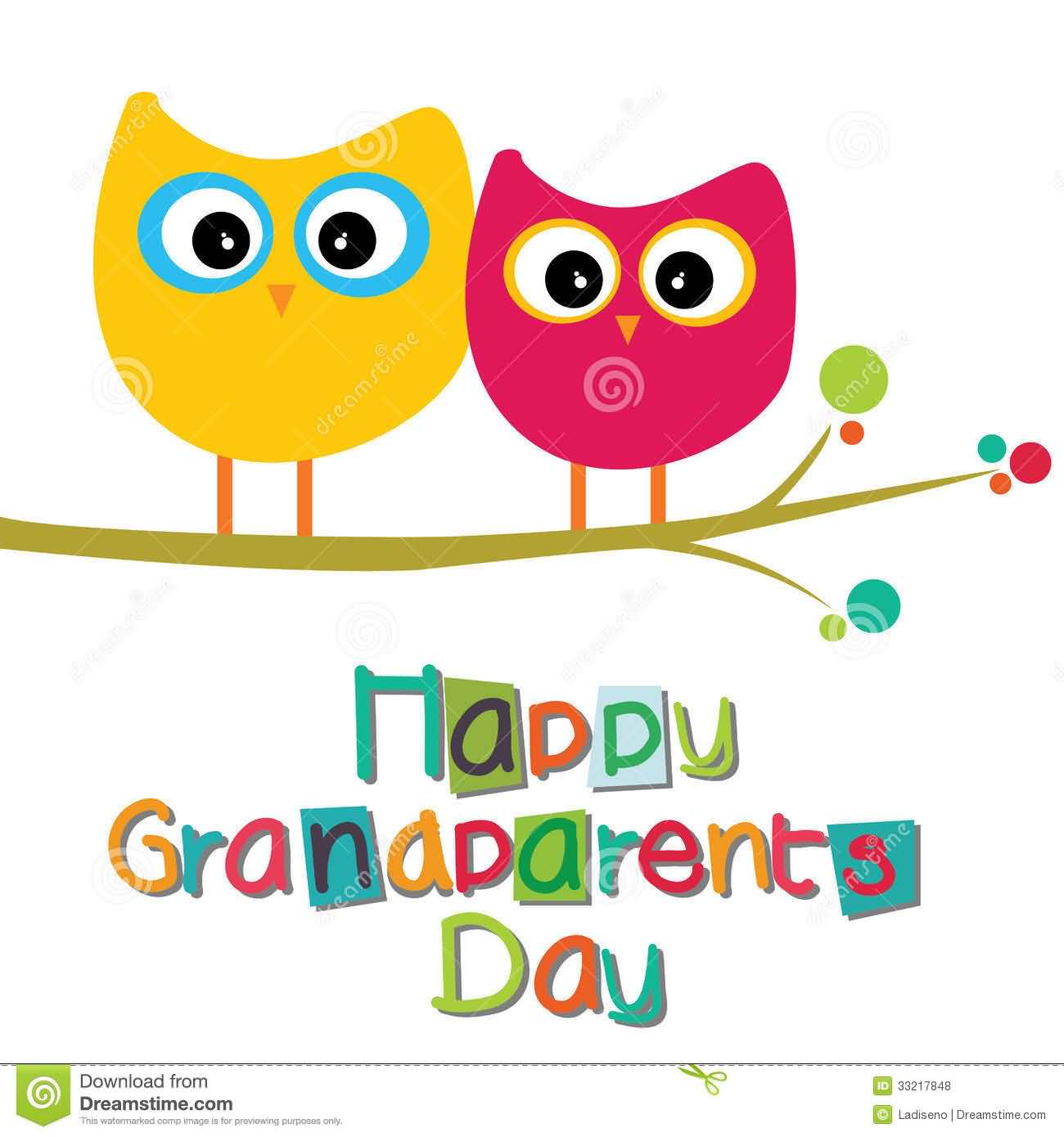 Happy grandparents day birds sitting on tree branch illustration