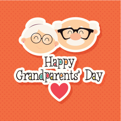 Happy grandparents day old couple face greeting card