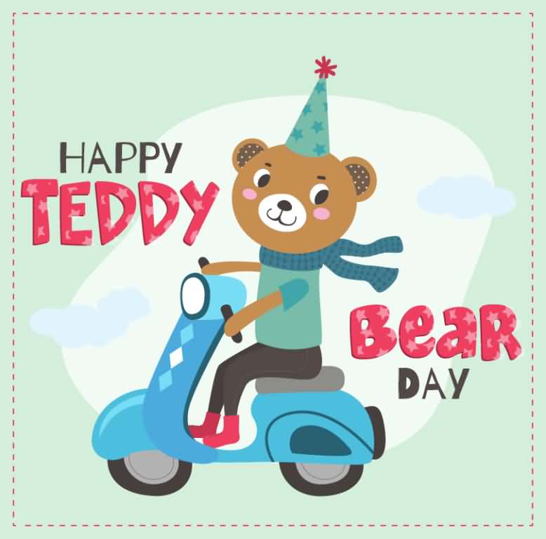 Happy teddy bear day driving scooter illustration