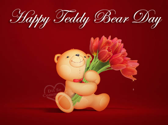 Happy teddy bear day teddy bear with tulip flowers