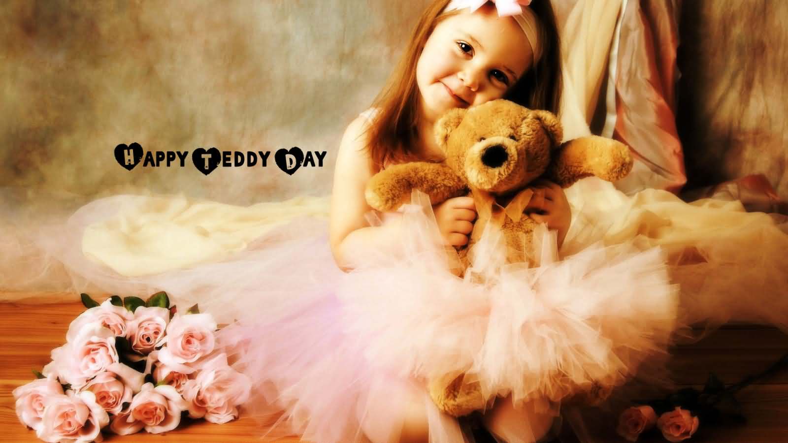 Happy teddy day cute girl with teddy bear