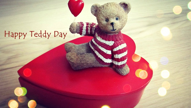 Happy teddy day teddy bear sitting on heart box