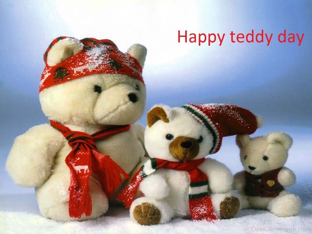 Happy teddy day teddy bears in snow