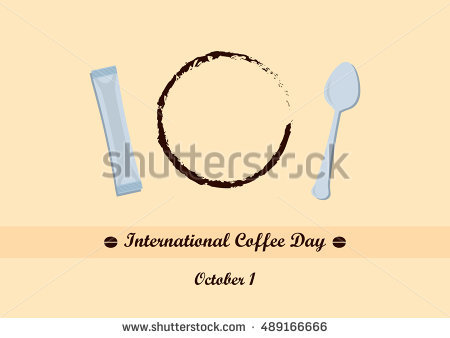 International Coffee Day October 1 Teaspoon, Sugar And Coffee Imprint Illustration