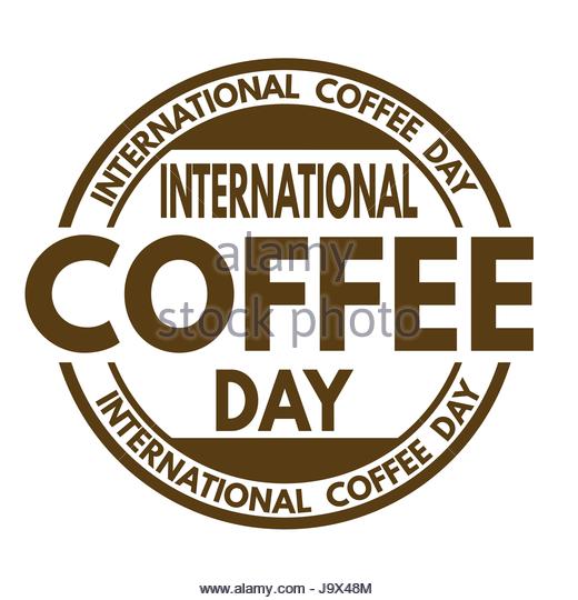 International Coffee Day Round Rubber Stamp Illustration