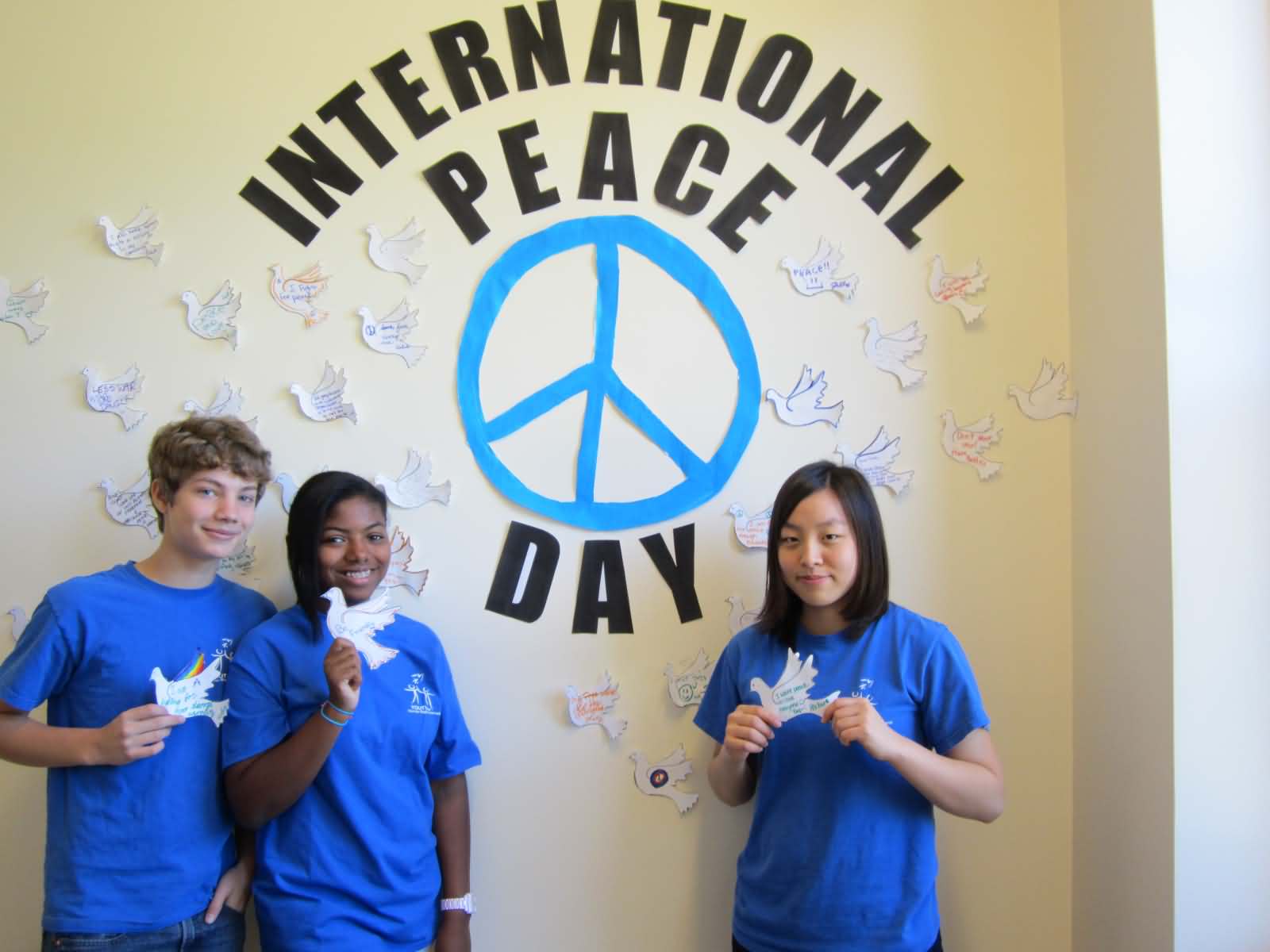 International Peace Day Celebration Youngsters With Paper Doves Picture