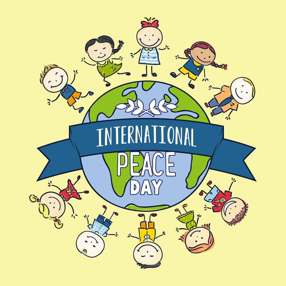 International Peace Day Kids Around Earth Globe Illustration