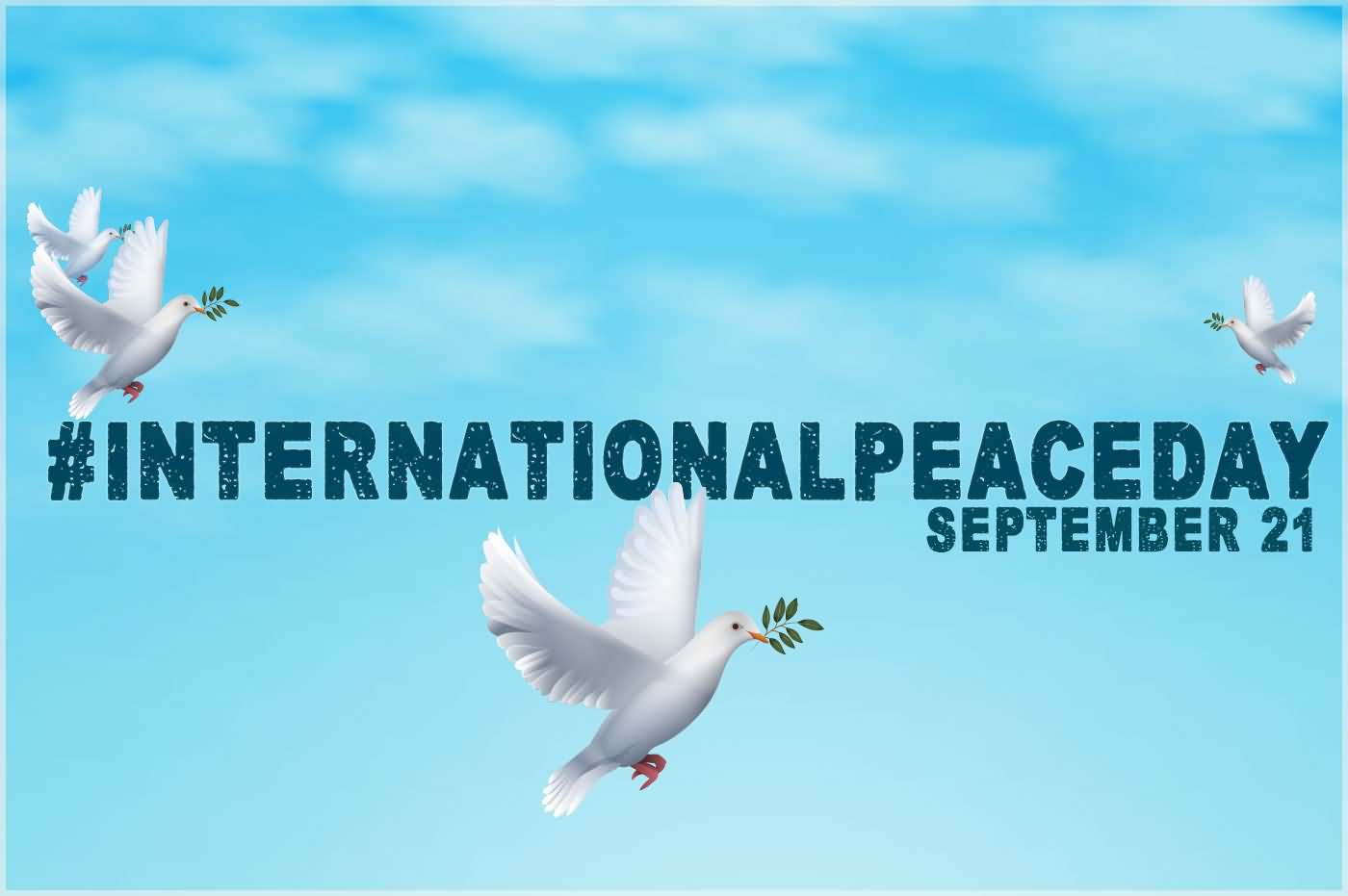 International Peace Day Sepetember 21 Flying Doves With Olive Branch In Mouth