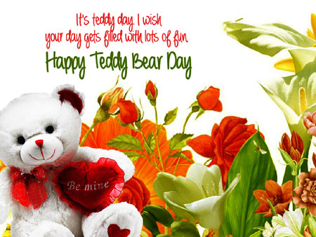 It's teddy day i wish your day gets filled with lots of fun happy teddy bear day teddy bear in flowers greeting card