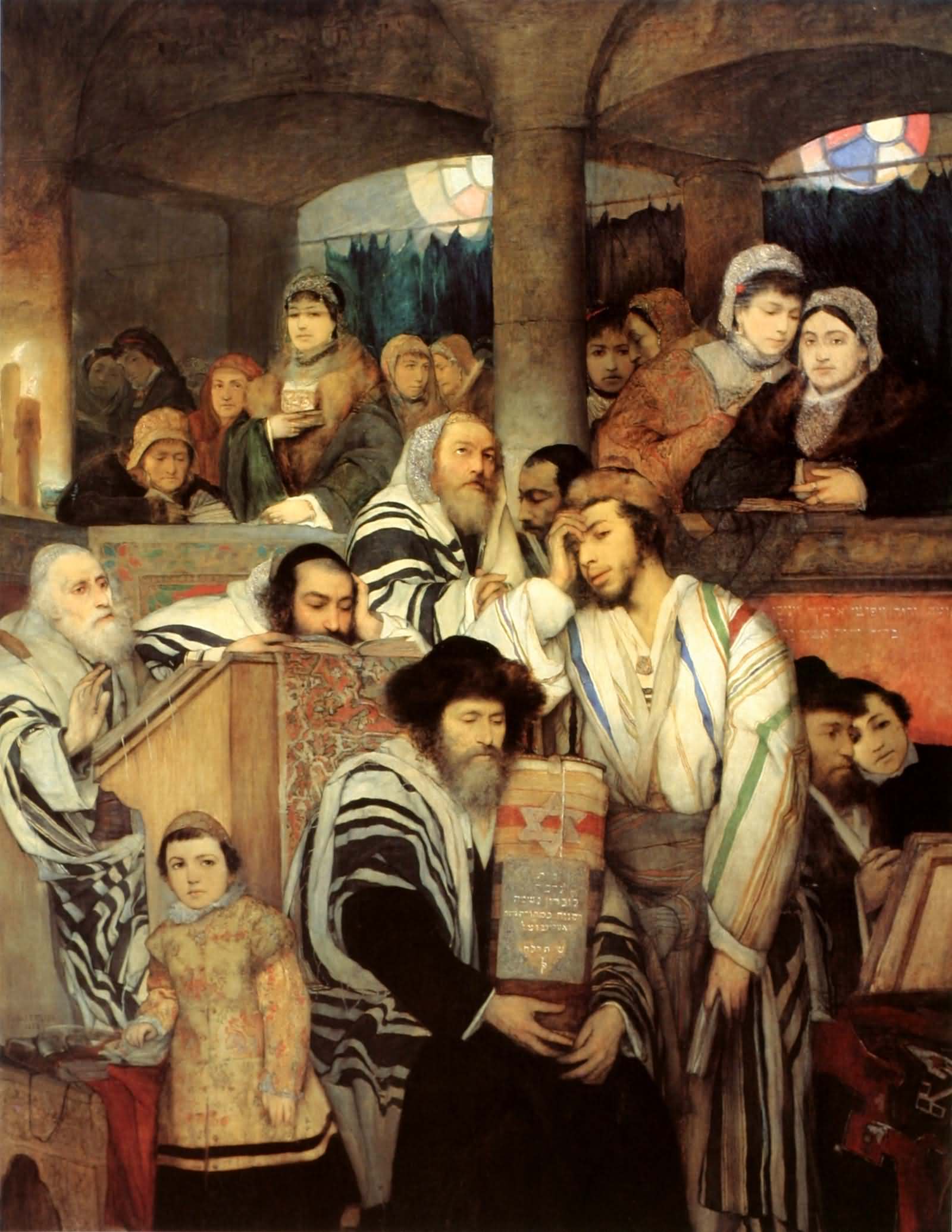 Jews Praying In The Synagogue On Yom Kippur Painting