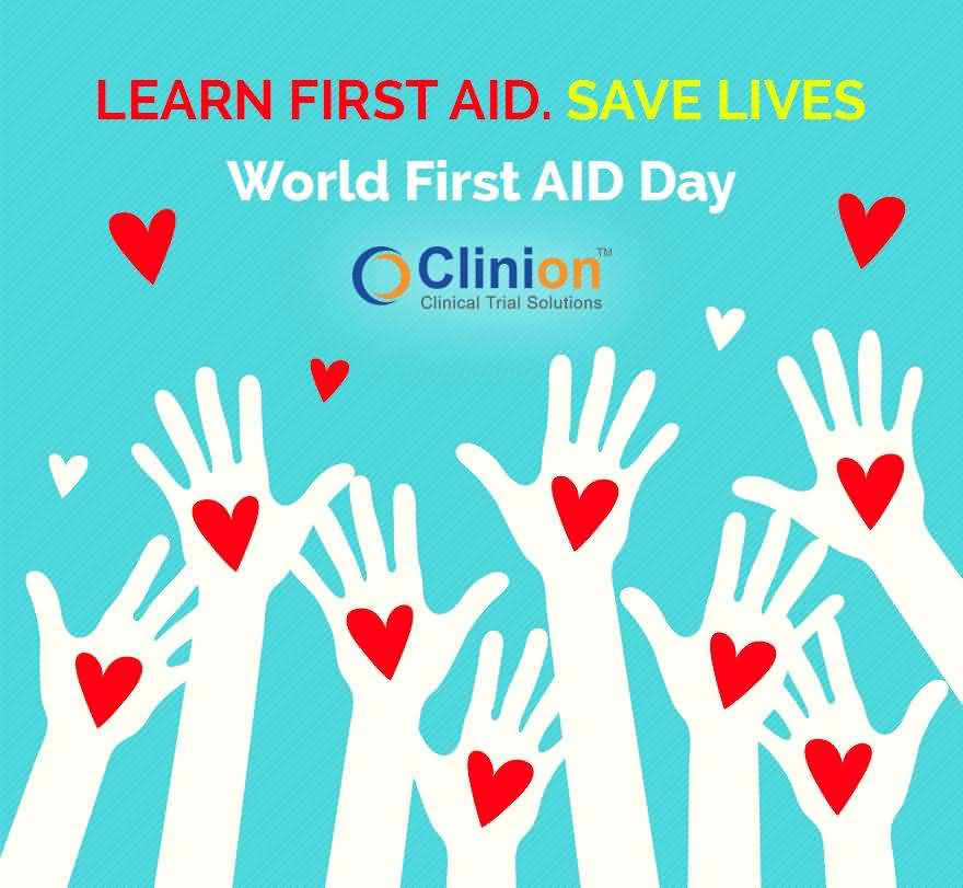 Learn First Aid. Save Lives World First Aid Day Hands And Hearts Illustration