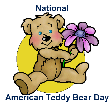 National American Teddy Bear Day Teddy Bear With Flower Clipart