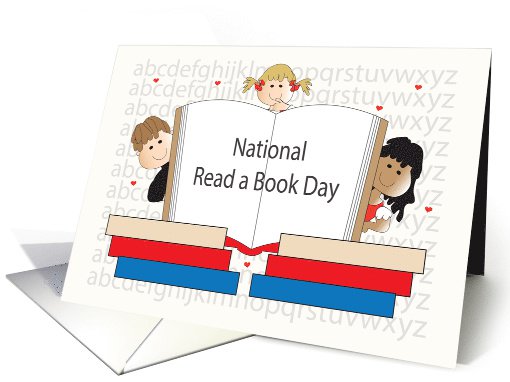 National Read a Book Day Kids With Book Greeting Card