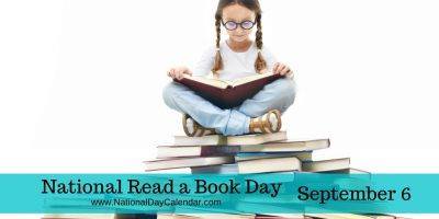 National Read a Book Day September 6 Girl Reading Books Sitting On Books