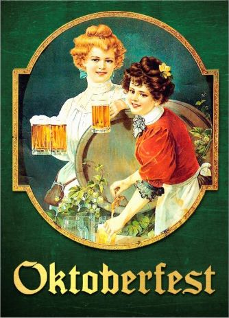 Oktoberfest Wishes Two Girls With Beer Mugs Greeting Card