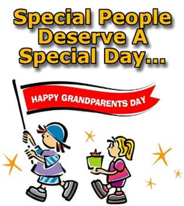 Special people deserve a special day happy grandparents day kids walking with flag