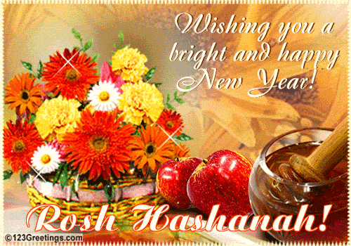Wishing You A Bright And Happy New Year Rosh Hashanah Flowers Fruit And Honey Glitter Picture