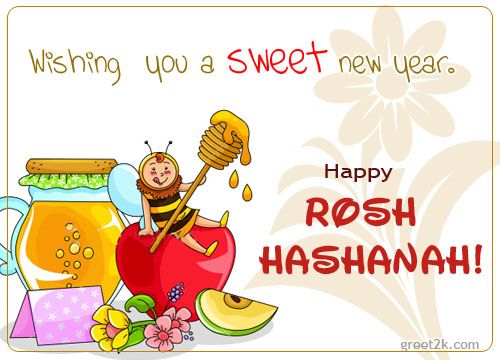 Wishing You A Sweet New Year. Happy Rosh Hashanah Honey Bee Eating Honey Picture
