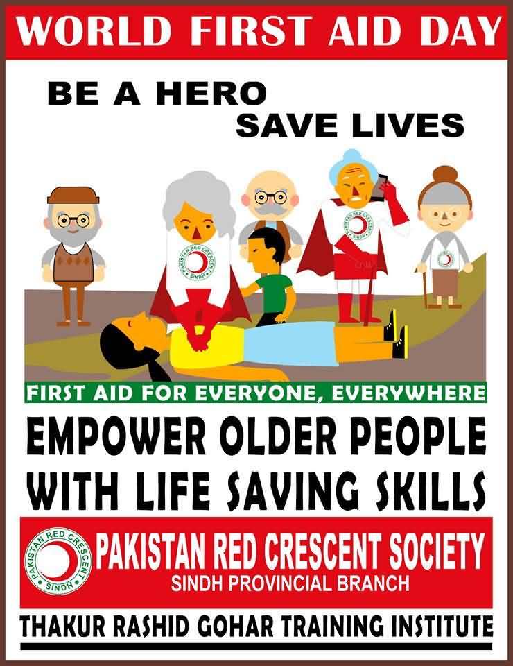 World First Aid Day Be A Hero Save Lives Poster