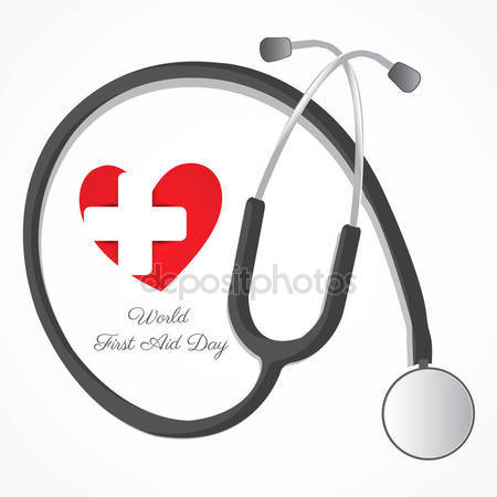 World First Aid Day Heart With Cross And Stethoscope Illustration